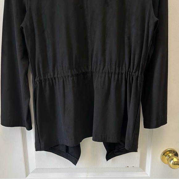Zara Black Faux Suede Draped Waterfall Blazer Moto Jacket Open Front Size XS - Picture 7 of 14